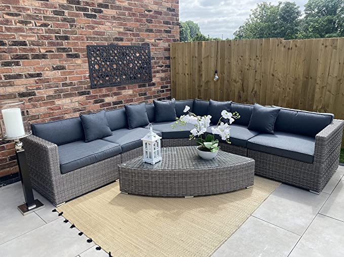 Palermo Grey Rattan Half Round Weave Curved Corner Sofa Set