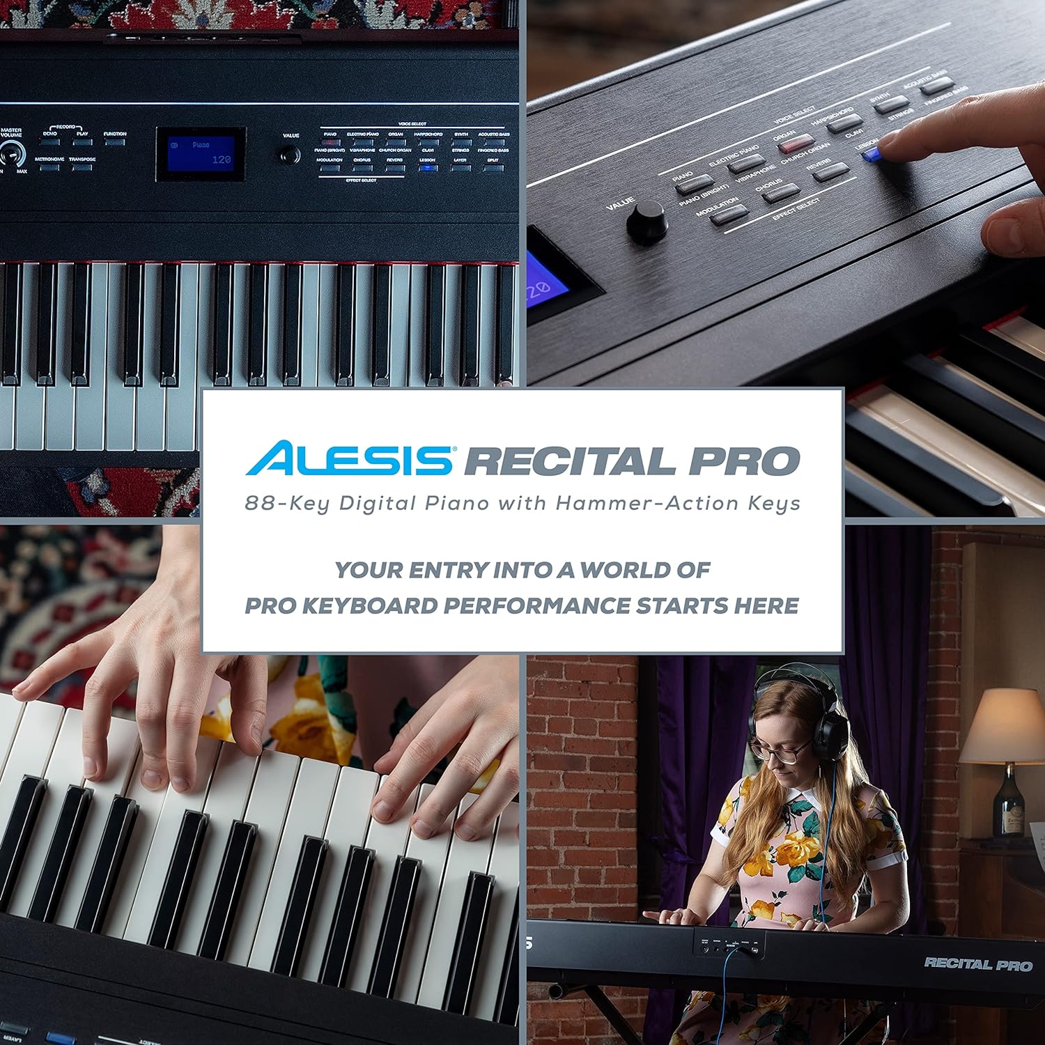 Alesis Recital Pro - Digital Piano Keyboard with 88 Weighted Hammer Action Keys, 12 Premium Voices and Built-In Speakers