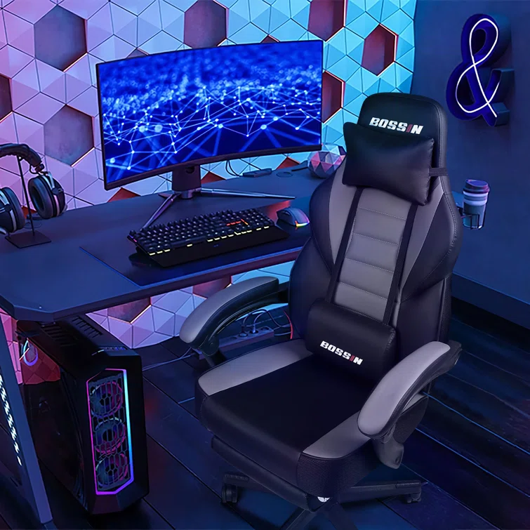 BOSSIN Gaming Chairs with Footrest, Ergonomic Computer Game Chairs with Lumbar Support