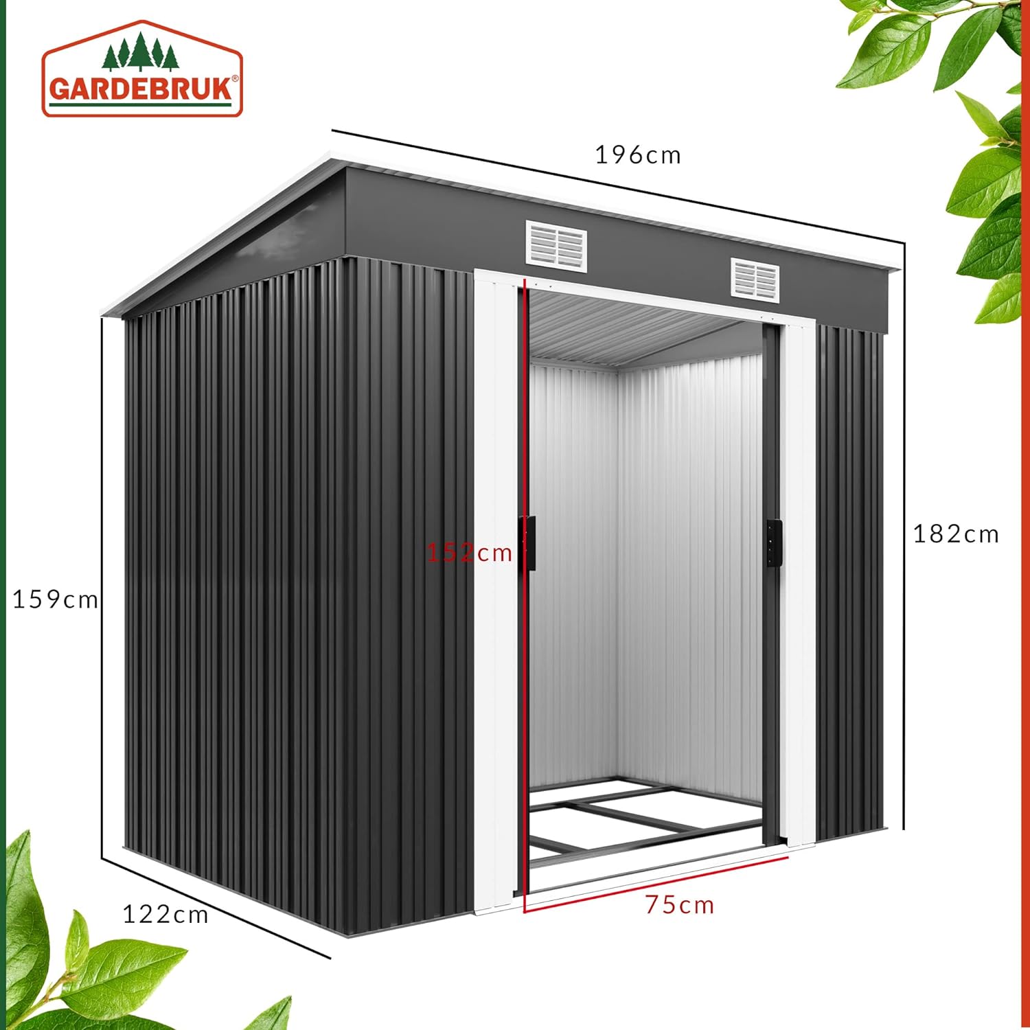 GARDEBRUK® Garden Metal Tool Shed | Anthracite | 6x4 FT | Outdoor Tool Storage Garden House | Sloped Pent Roof | Sliding Door | Container Gardening Equipment | Weather-Resistant