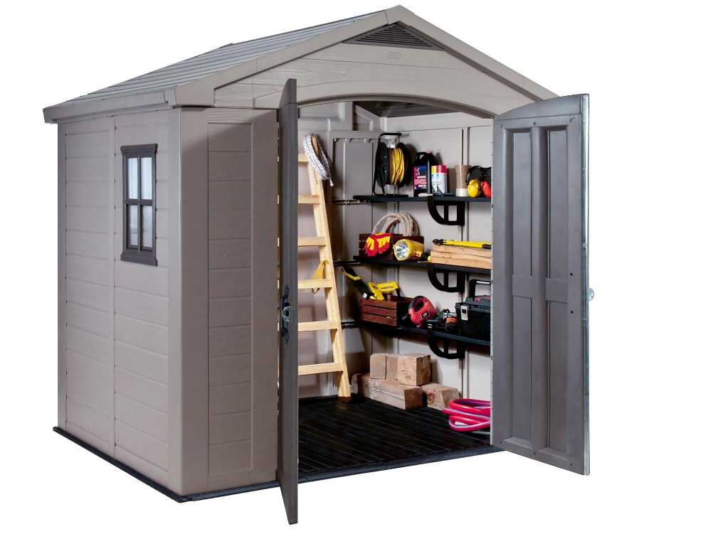 Keter Factor 8 x 6 ft Outdoor Storage Shed, Beige/Brown